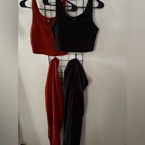 Orange and Black Ribbed Crop Tops Set